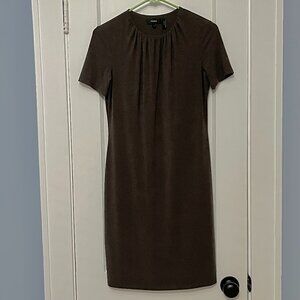 Theory ruched crew neck mini dress olive green size small pima cotton minimalist
